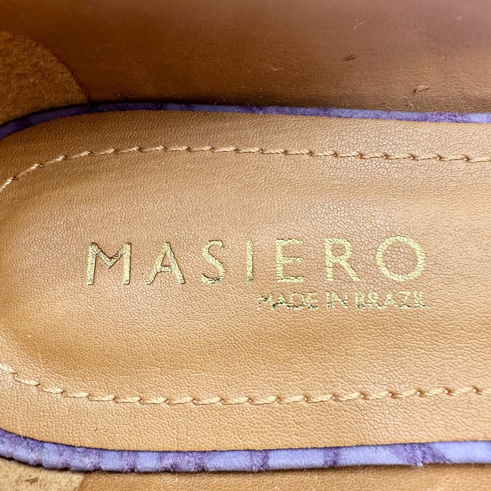 Masiero | Women | Lavender Croc Embossed Round Toe Leather Flats | Size 7 - Picture 9 of 11